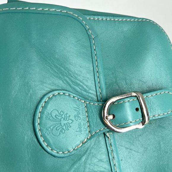 Vera Pelle Made in Italy Genuine Leather Turquoise Blue Crossbody Bag Preowned - Picture 8 of 10